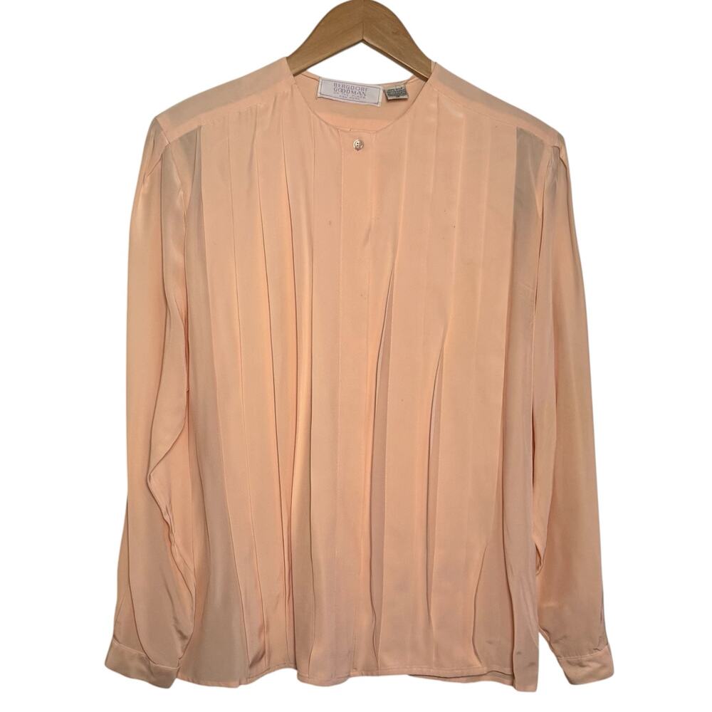 Bergdorf Goodman on the Plaza New York 100% Silk Peach Pleated Blouse Size 12